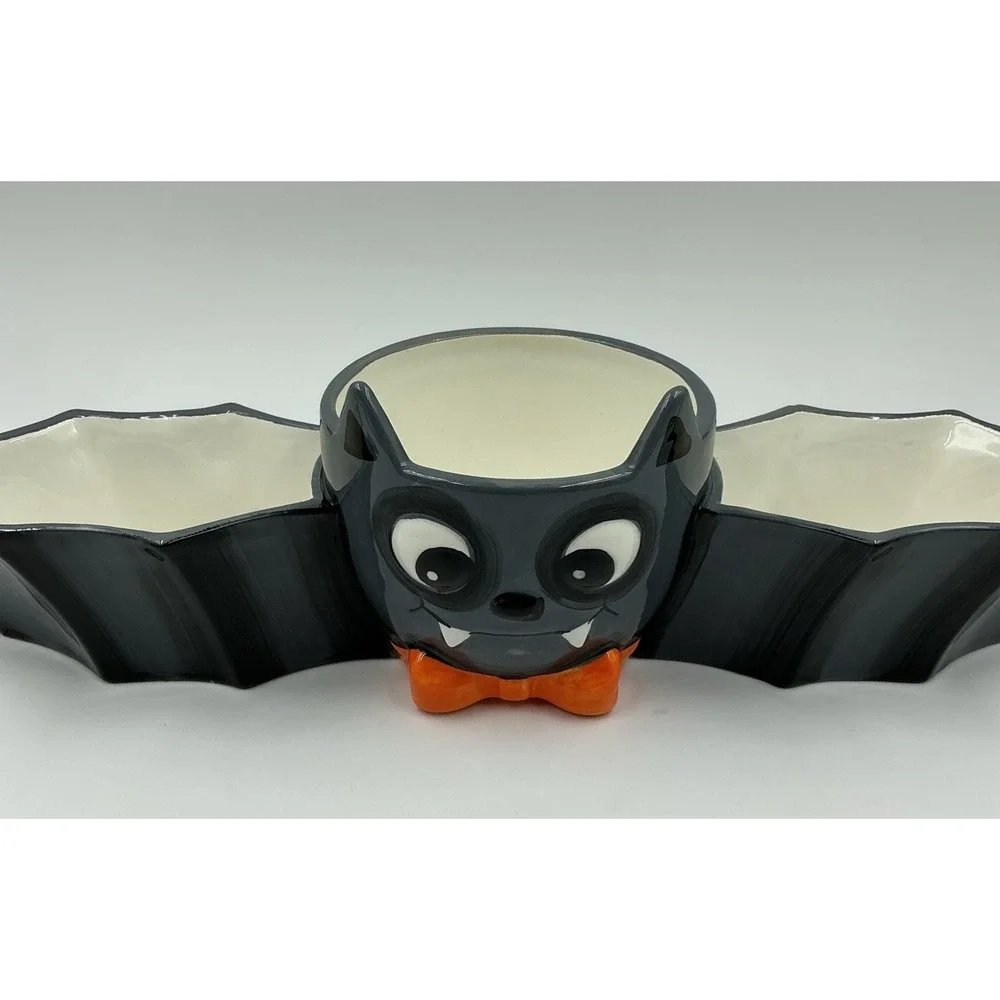 Jack O' Lantern Lane Ceramic Porcelain Bat Halloween 3 Compartment Serving Dish